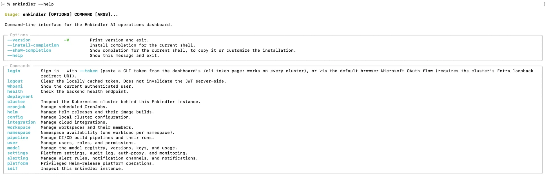Enkindlr CLI command surface