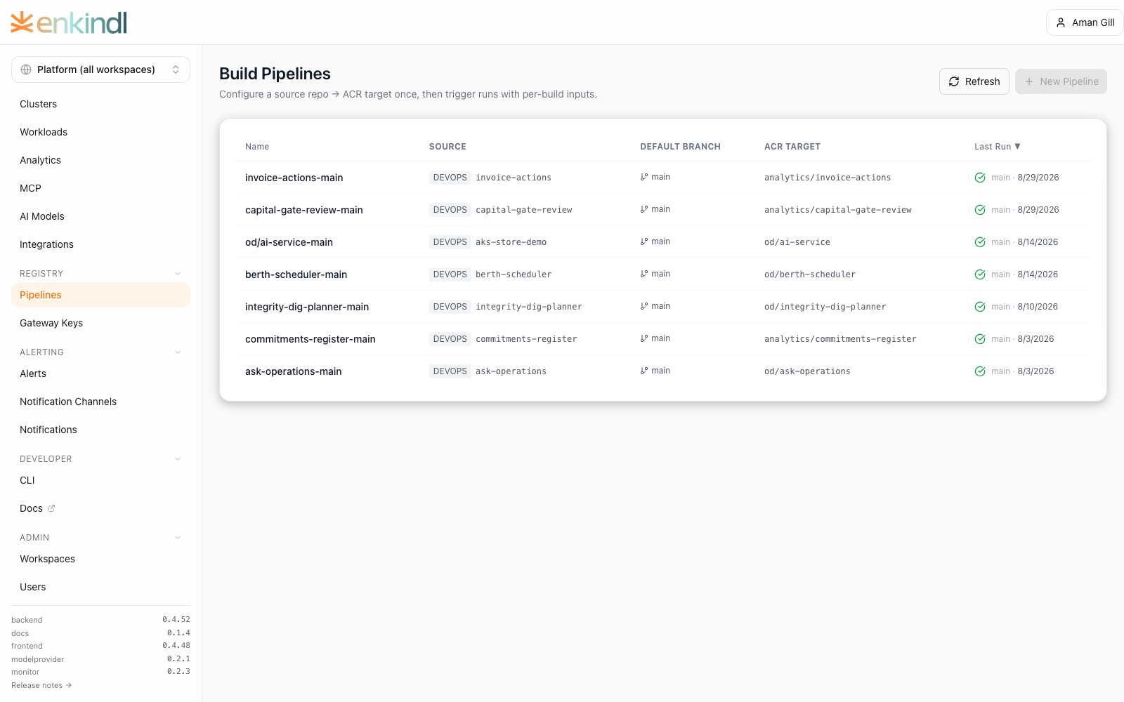 Enkindlr build pipelines connected to approved source repositories